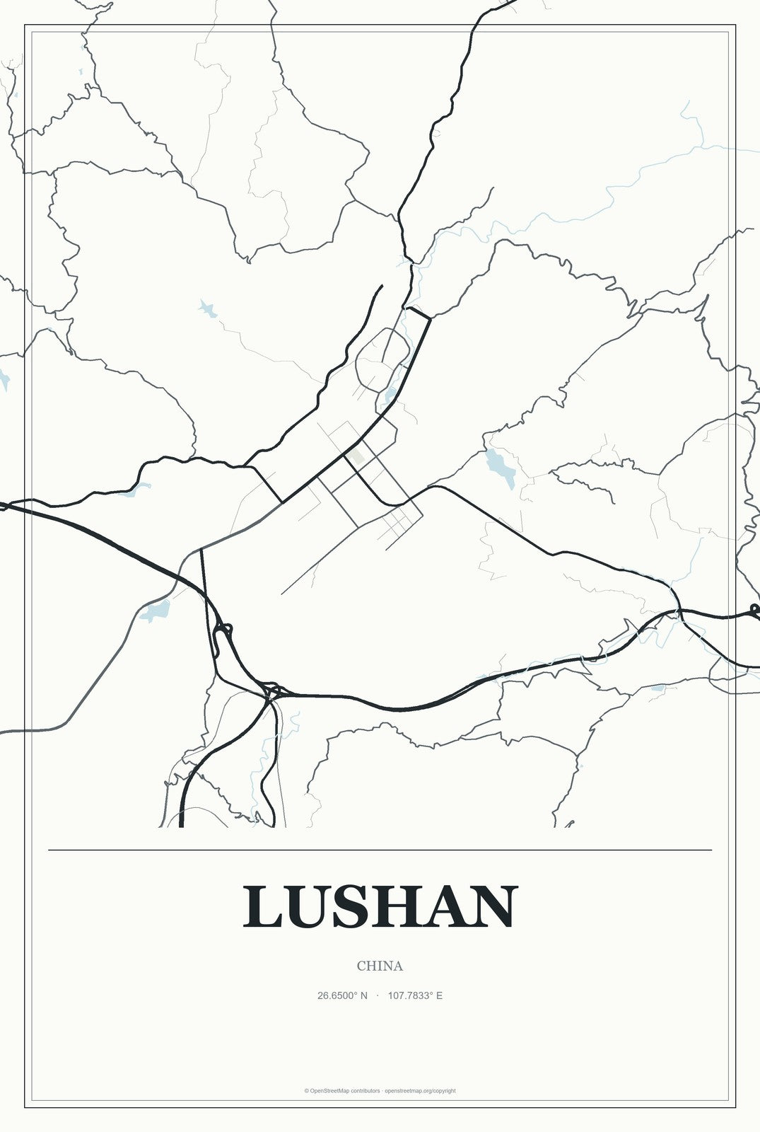 Lushan, China City Map Aluminum Sign in Gallery Air style