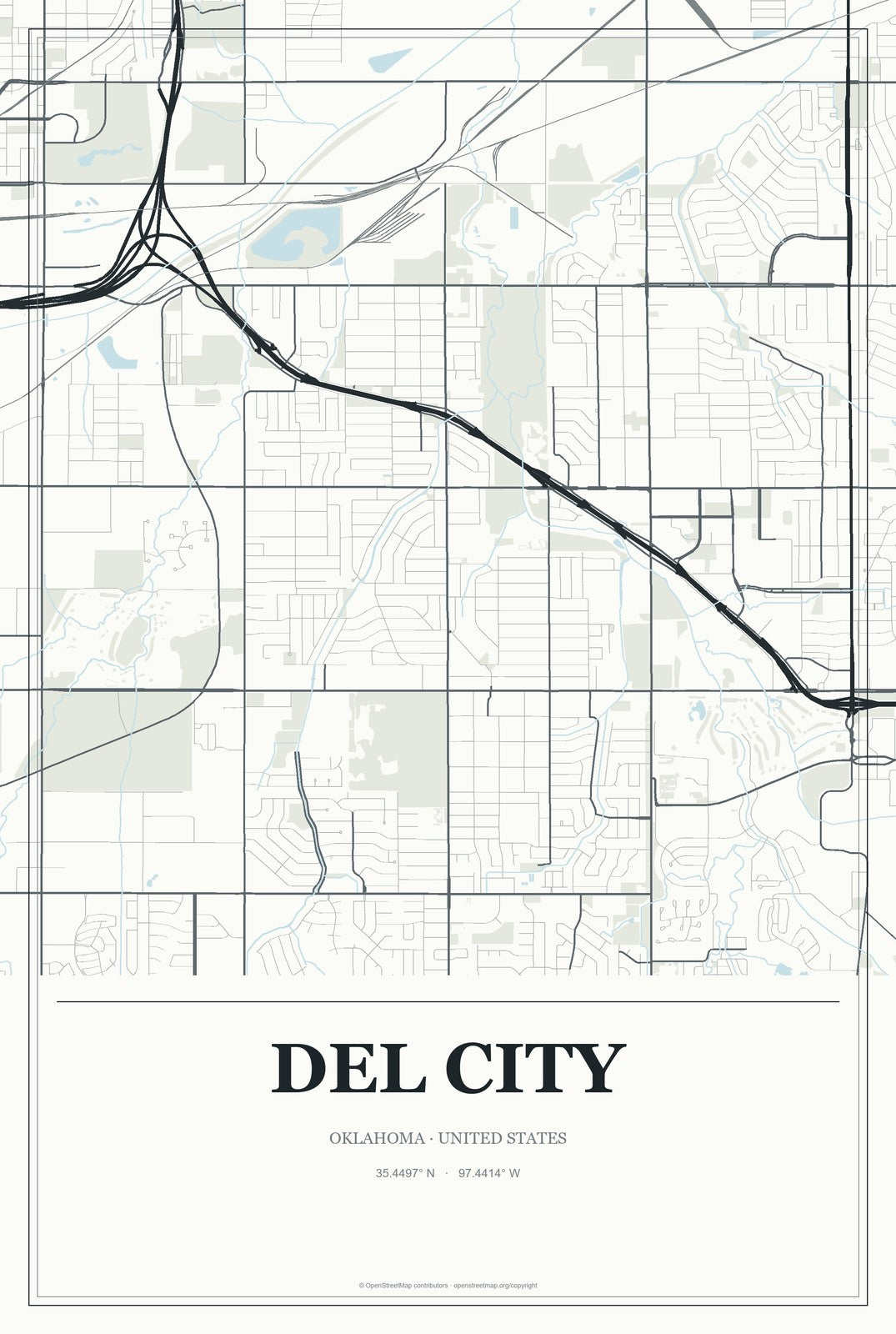Del City, Oklahoma City Map Aluminum Sign in Gallery Air style