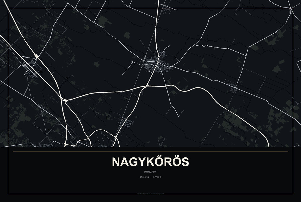 Nagykőrös, Hungary City Map Aluminum Sign in Metropolitan Noir style