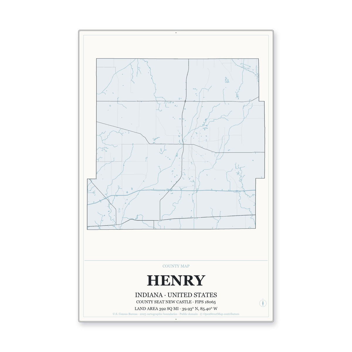 Henry County, Indiana Map Aluminum Sign in Gallery Air style