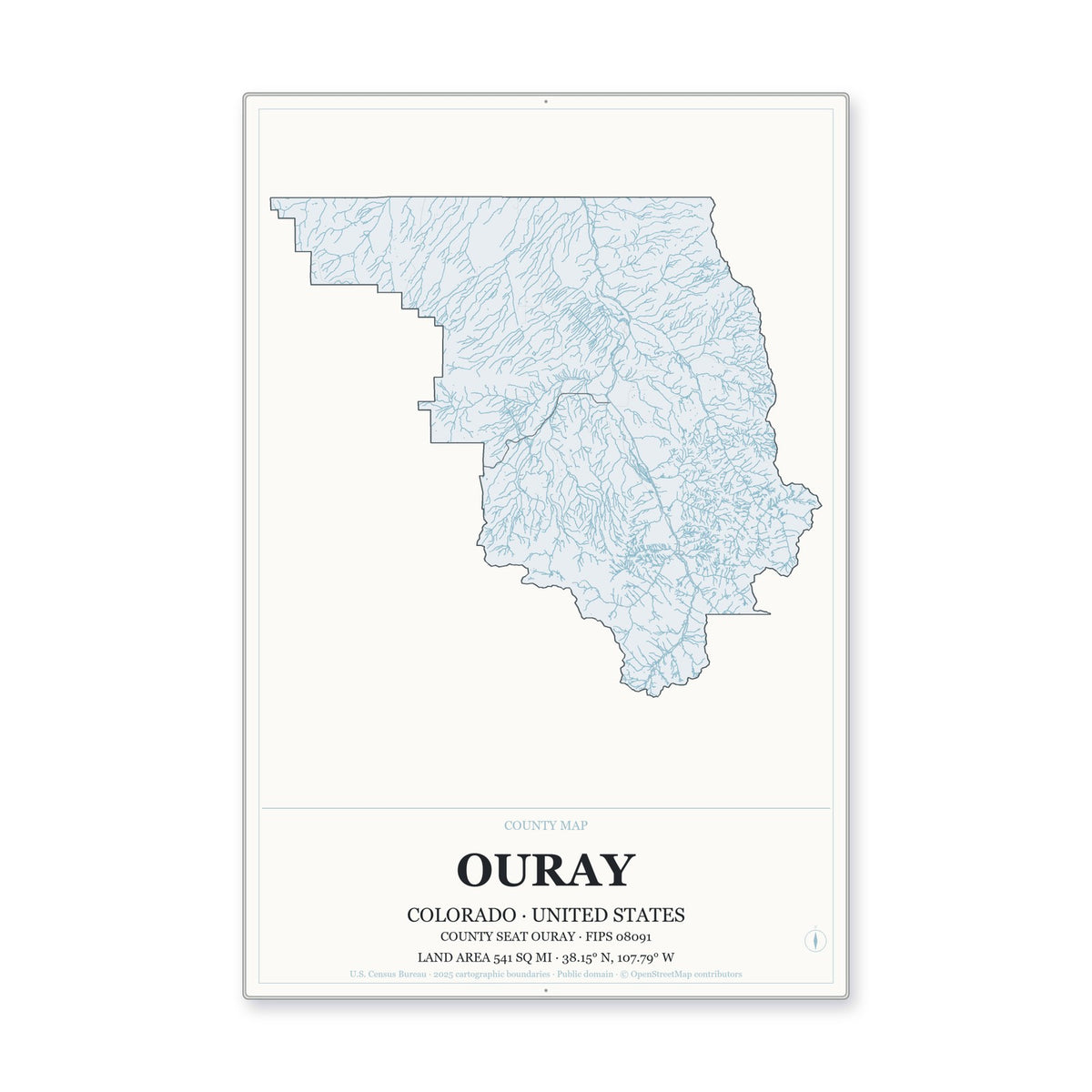 Ouray County, Colorado Map Aluminum Sign in Gallery Air style