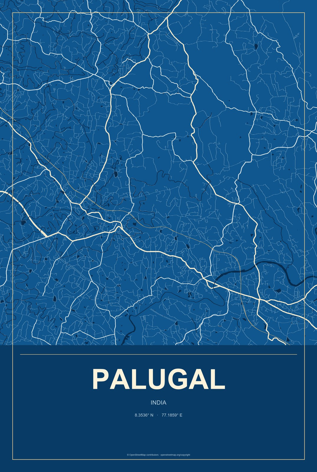 Palugal, India City Map Aluminum Sign in Harbor Cobalt style