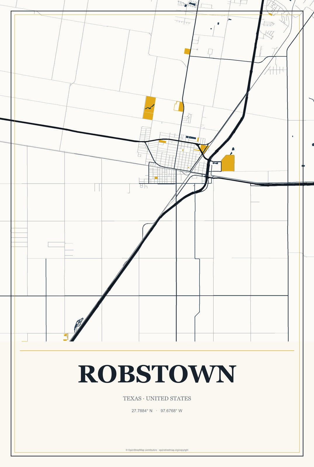 Robstown, Texas City Map Aluminum Sign in Citrine Modern style