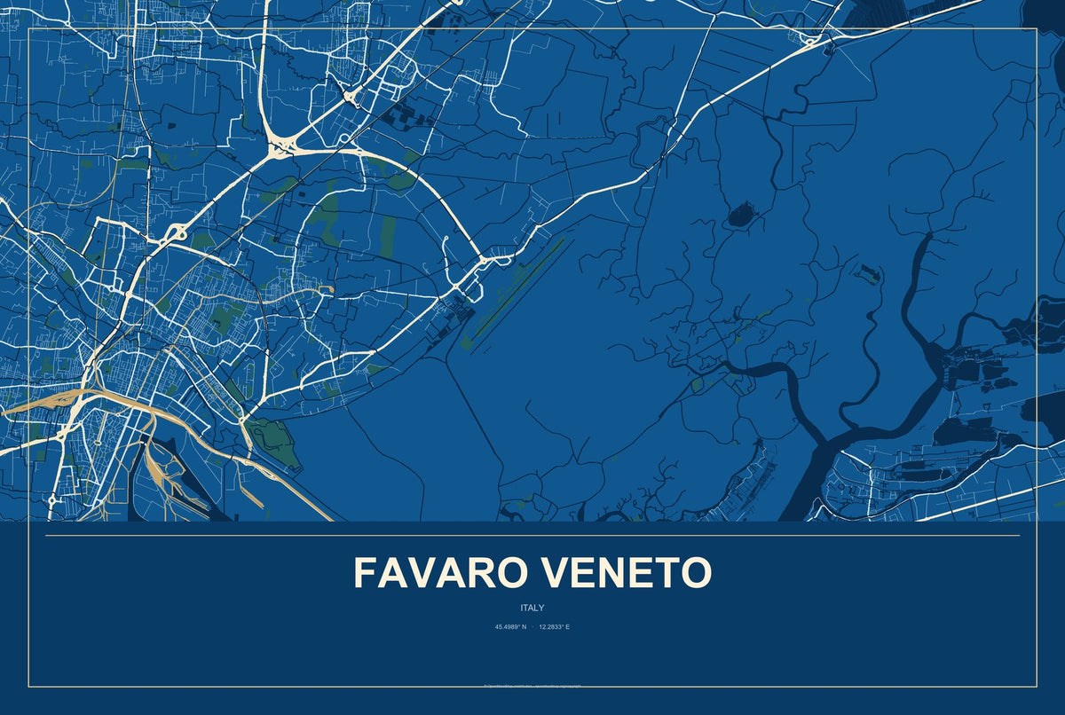 Favaro Veneto, Italy City Map Aluminum Sign in Harbor Cobalt style