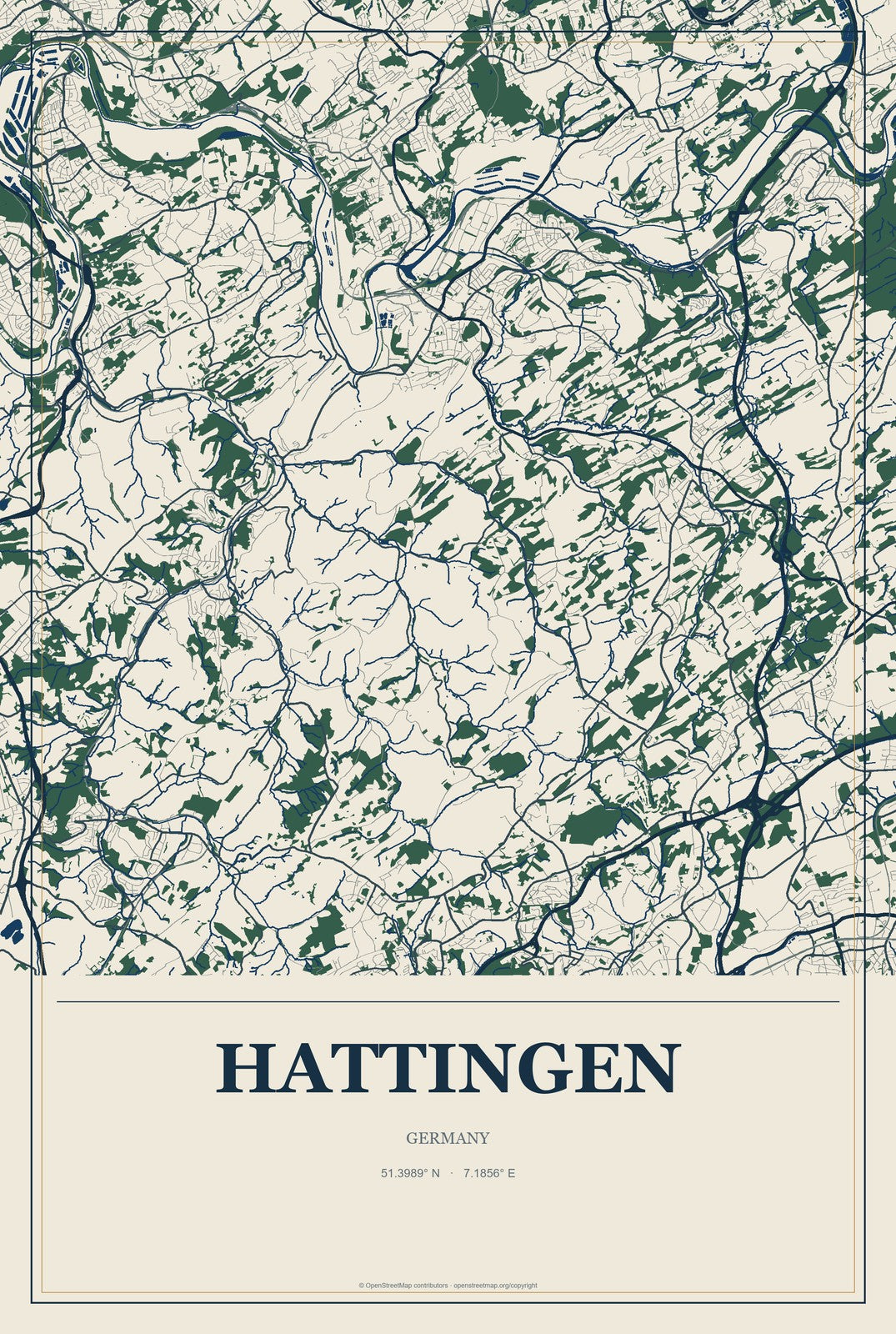 Hattingen, Germany City Map Aluminum Sign in Coastal Cutout style