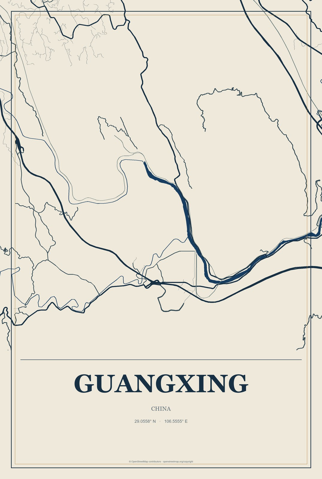 Guangxing, China City Map Aluminum Sign in Coastal Cutout style