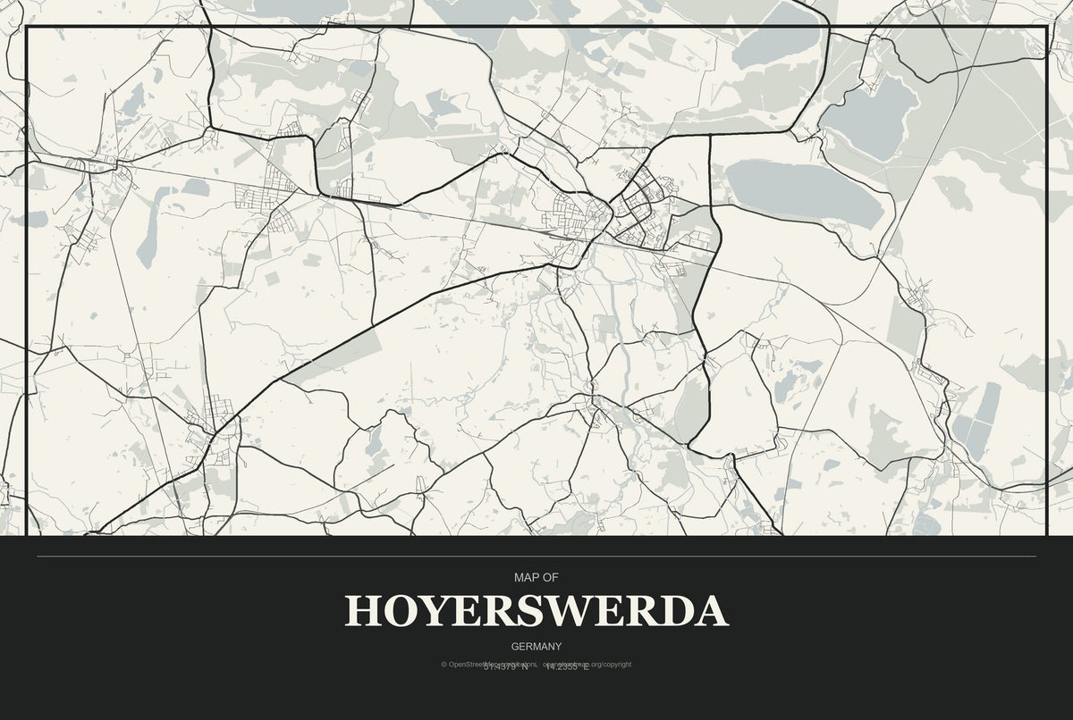 Hoyerswerda, Germany City Map Aluminum Sign in Museum Plaque style
