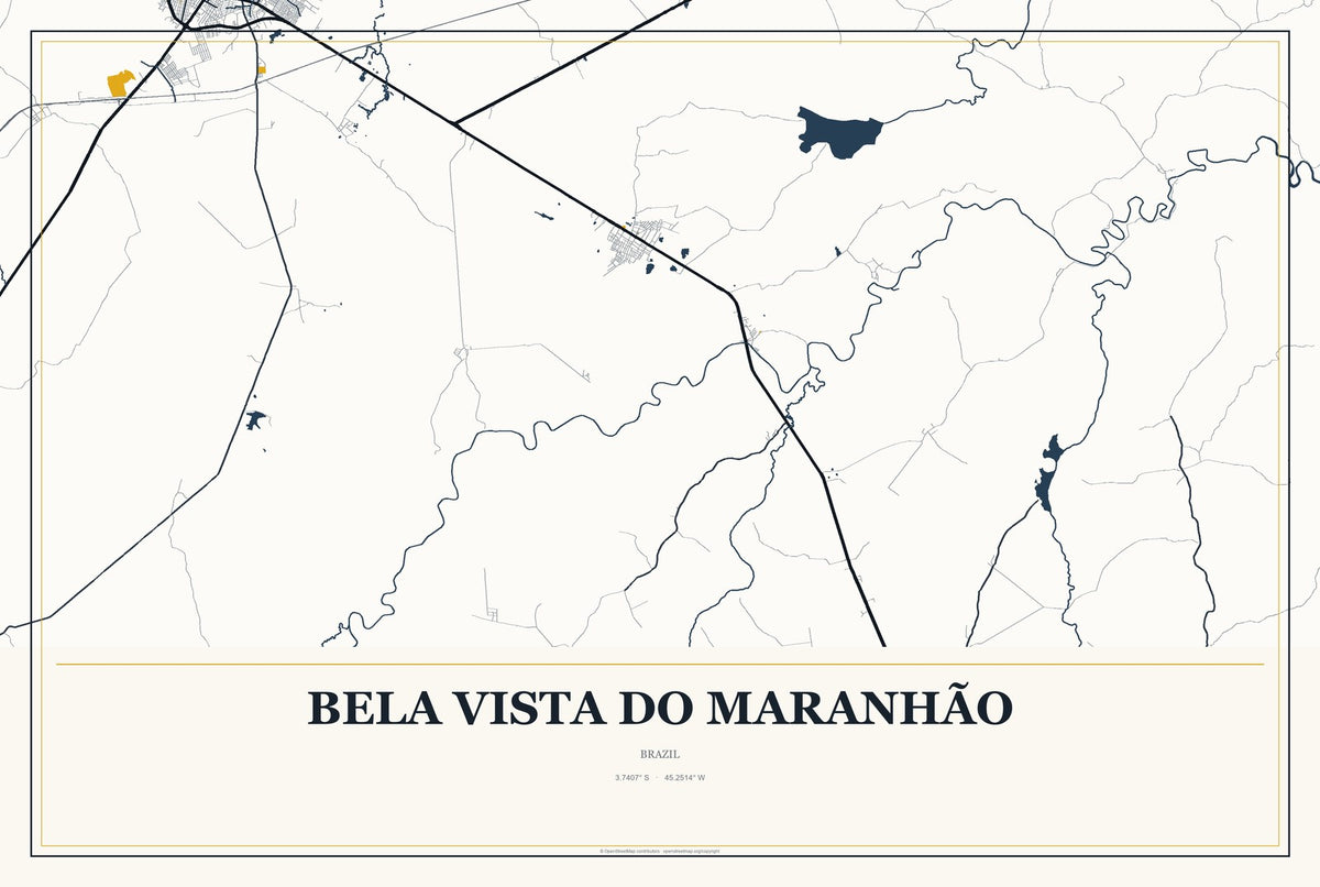 Bela Vista do Maranhão, Brazil City Map Aluminum Sign in Citrine Modern style