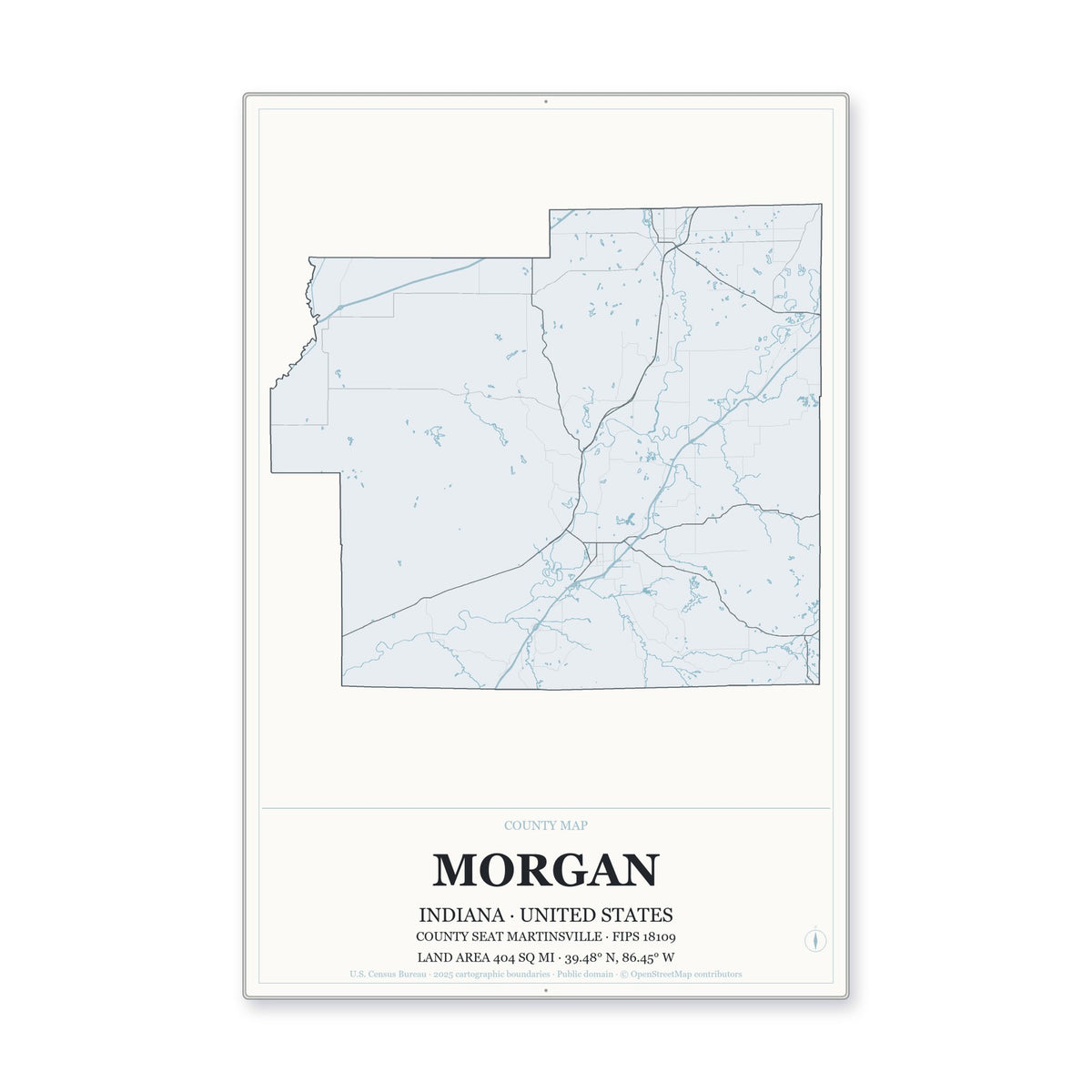 Morgan County, Indiana Map Aluminum Sign in Gallery Air style