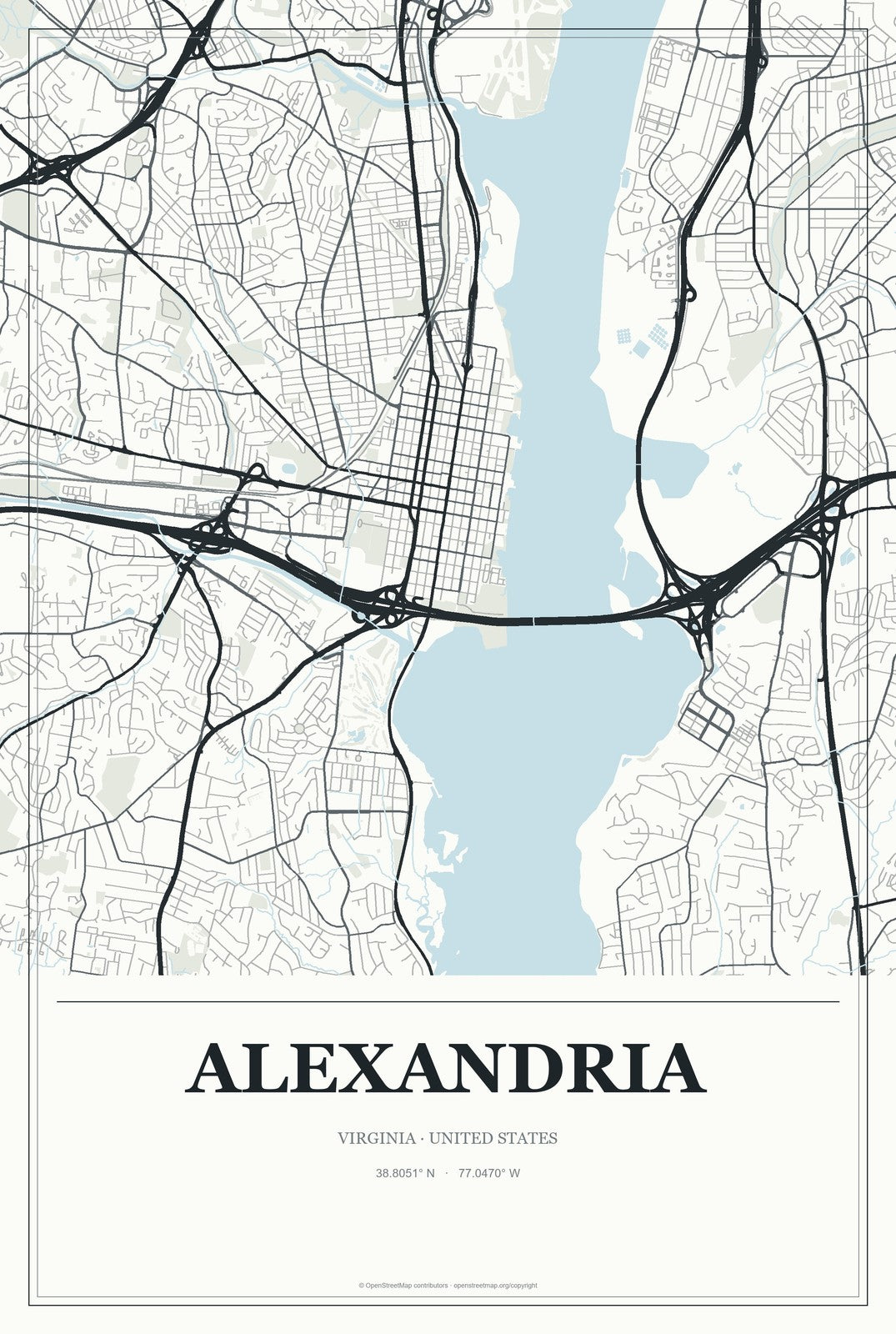 Alexandria, Virginia City Map Aluminum Sign in Gallery Air style