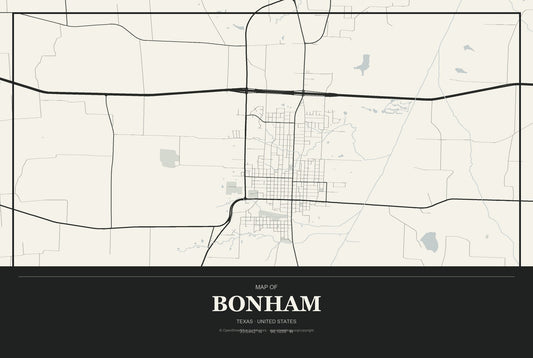 Bonham, Texas City Map Aluminum Sign in Museum Plaque style