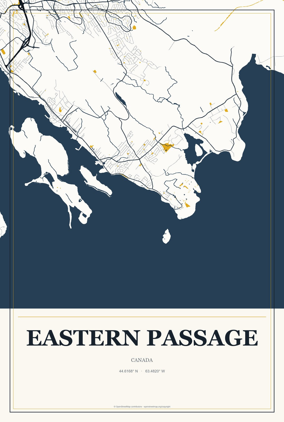 Eastern Passage, Canada City Map Aluminum Sign in Citrine Modern style