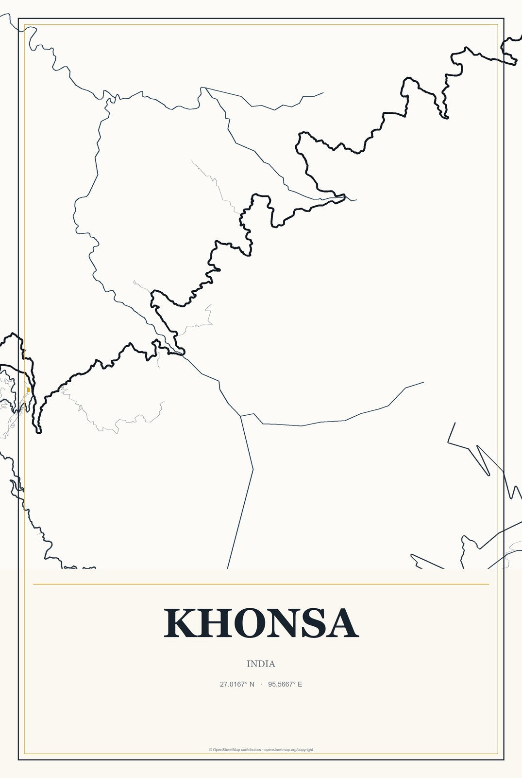 Khonsa, India City Map Aluminum Sign in Citrine Modern style