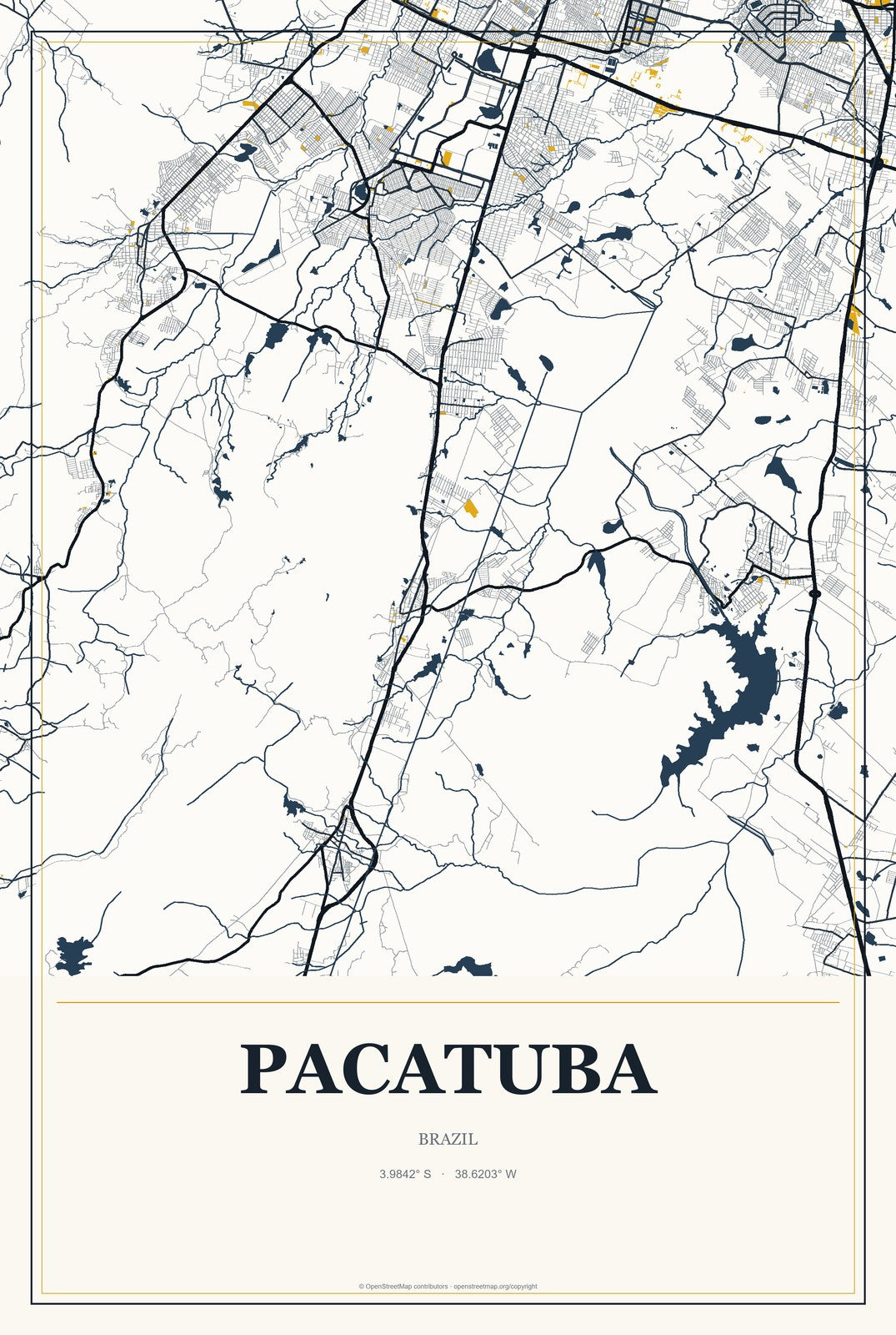 Pacatuba, Sergipe, Brazil City Map Aluminum Sign in Citrine Modern style
