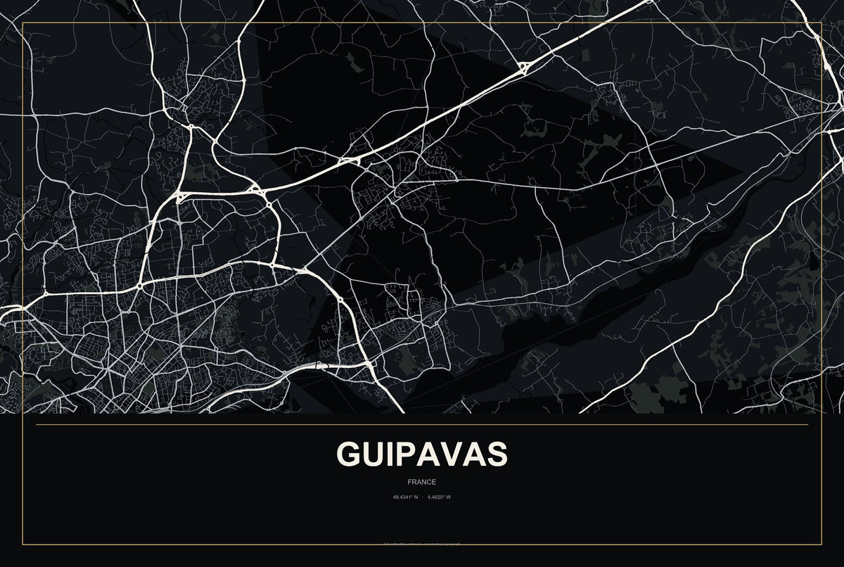 Guipavas, France City Map Aluminum Sign in Metropolitan Noir style