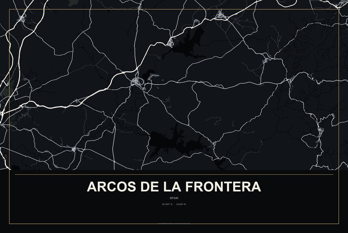 Arcos de la Frontera, Spain City Map Aluminum Sign in Metropolitan Noir style