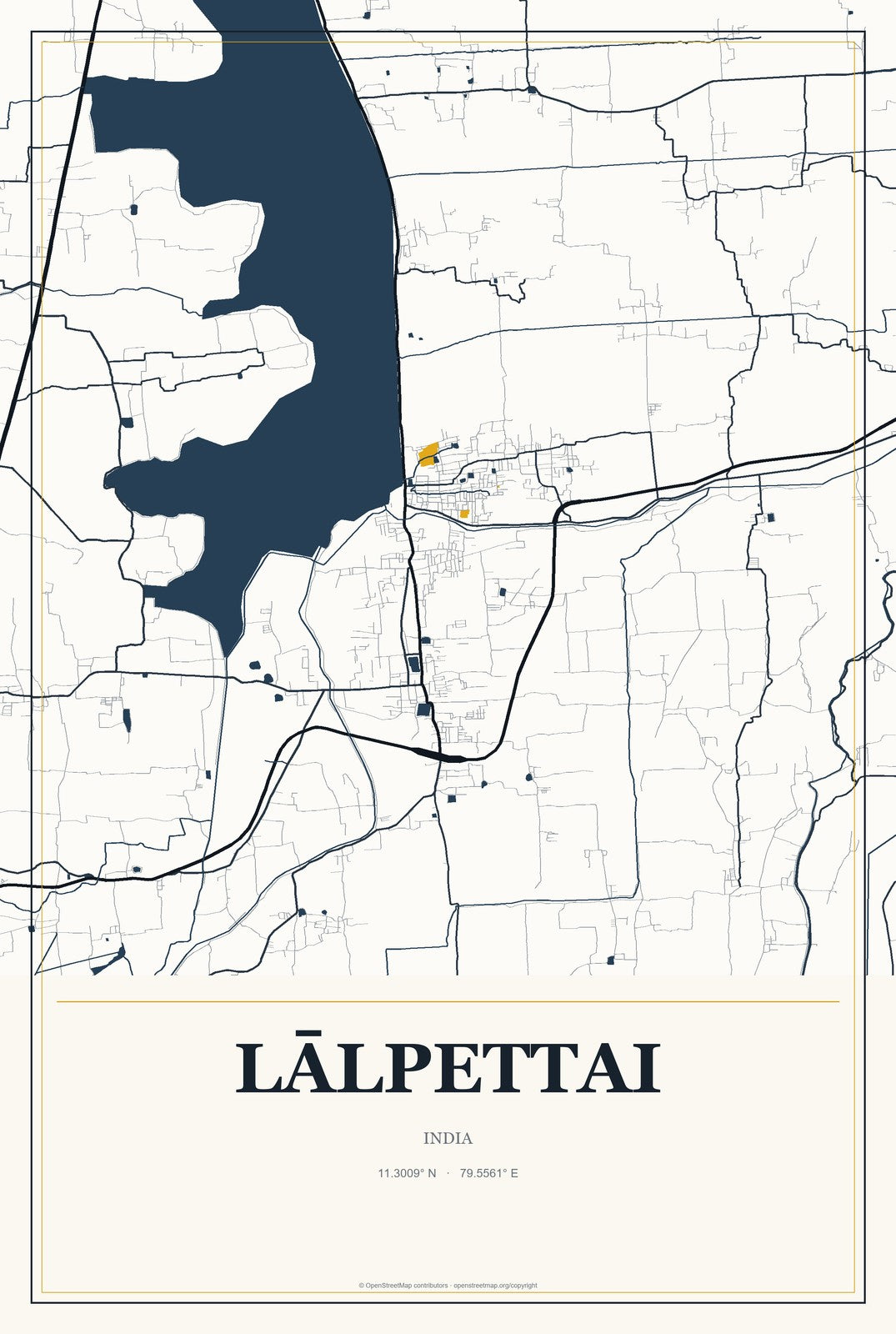 Lālpettai, India City Map Aluminum Sign in Citrine Modern style