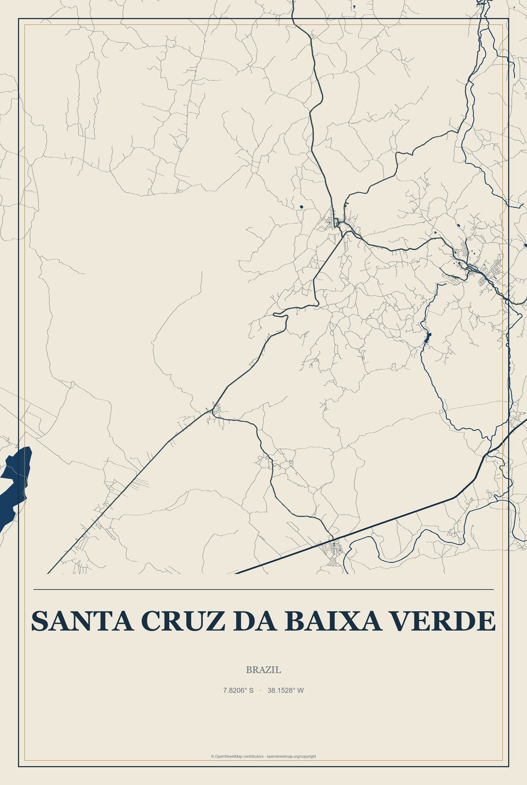 Santa Cruz da Baixa Verde, Brazil City Map Aluminum Sign in Coastal Cutout style