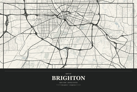Brighton, New York City Map Aluminum Sign in Museum Plaque style