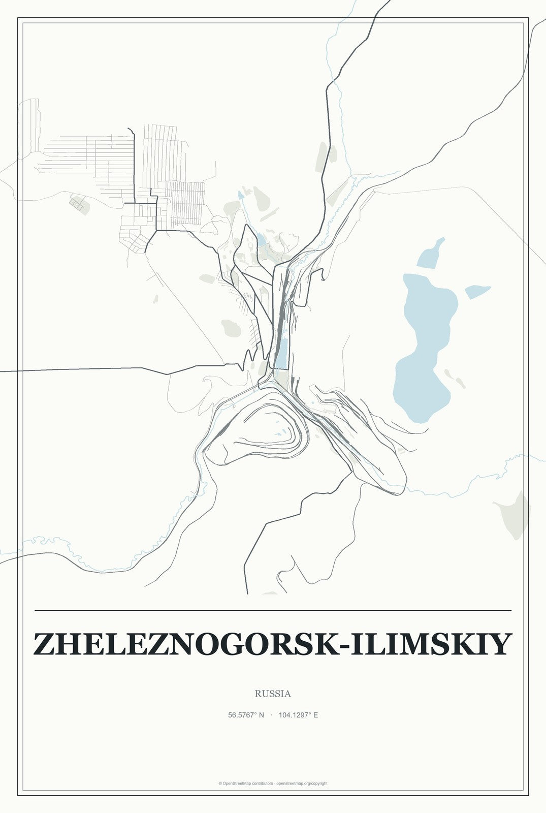 Zheleznogorsk-Ilimskiy, Russia City Map Aluminum Sign in Gallery Air style