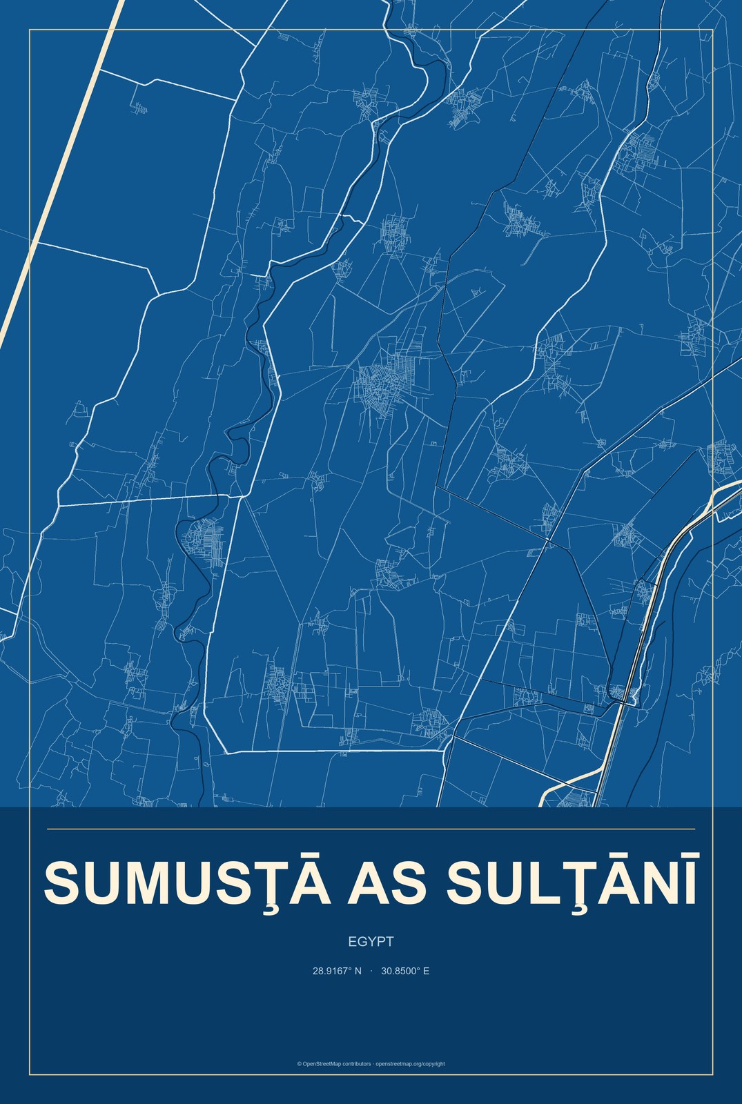 Sumusţā as Sulţānī, Egypt City Map Aluminum Sign in Harbor Cobalt style