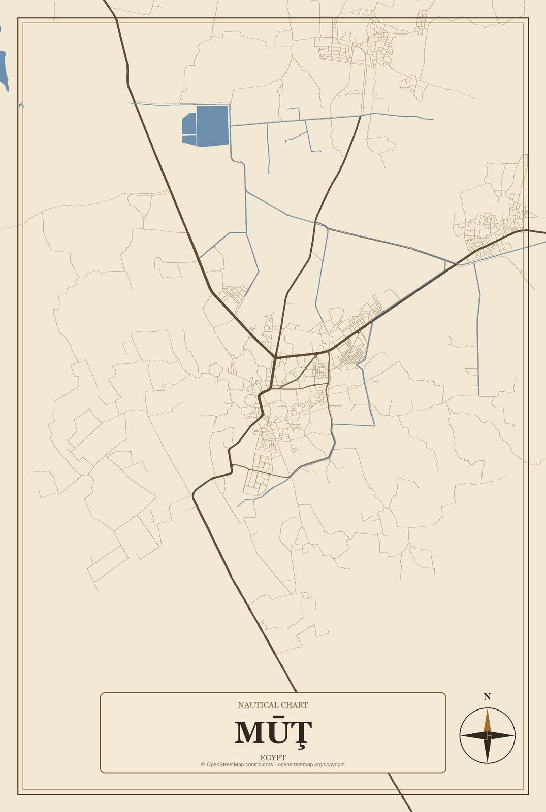 Mūţ, Egypt City Map Aluminum Sign in Heritage Nautical style