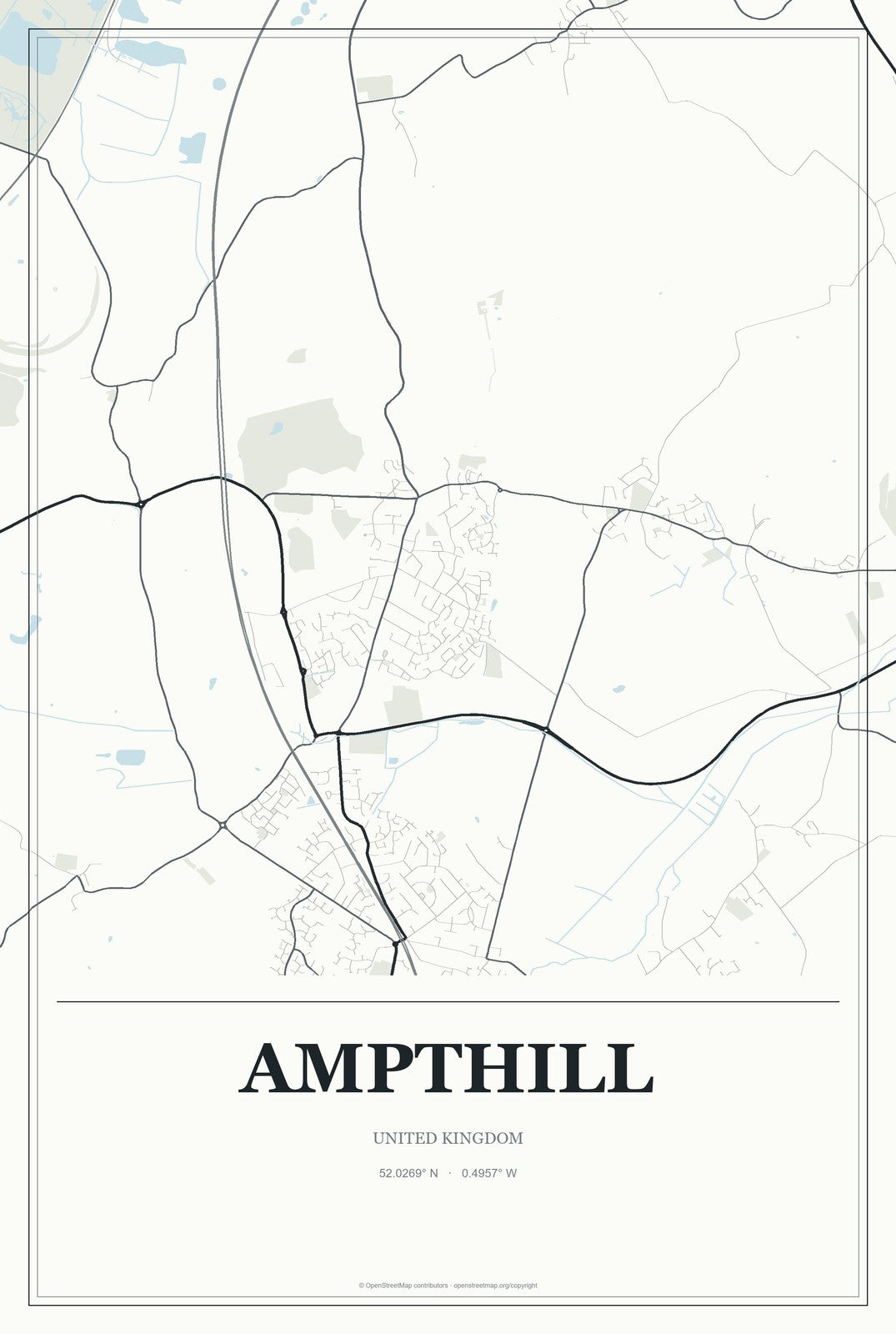 Ampthill, United Kingdom City Map Aluminum Sign in Gallery Air style