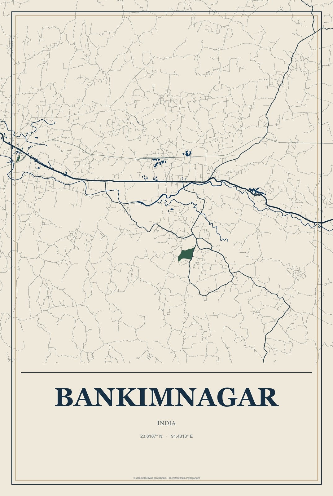 Bankimnagar, India City Map Aluminum Sign in Coastal Cutout style