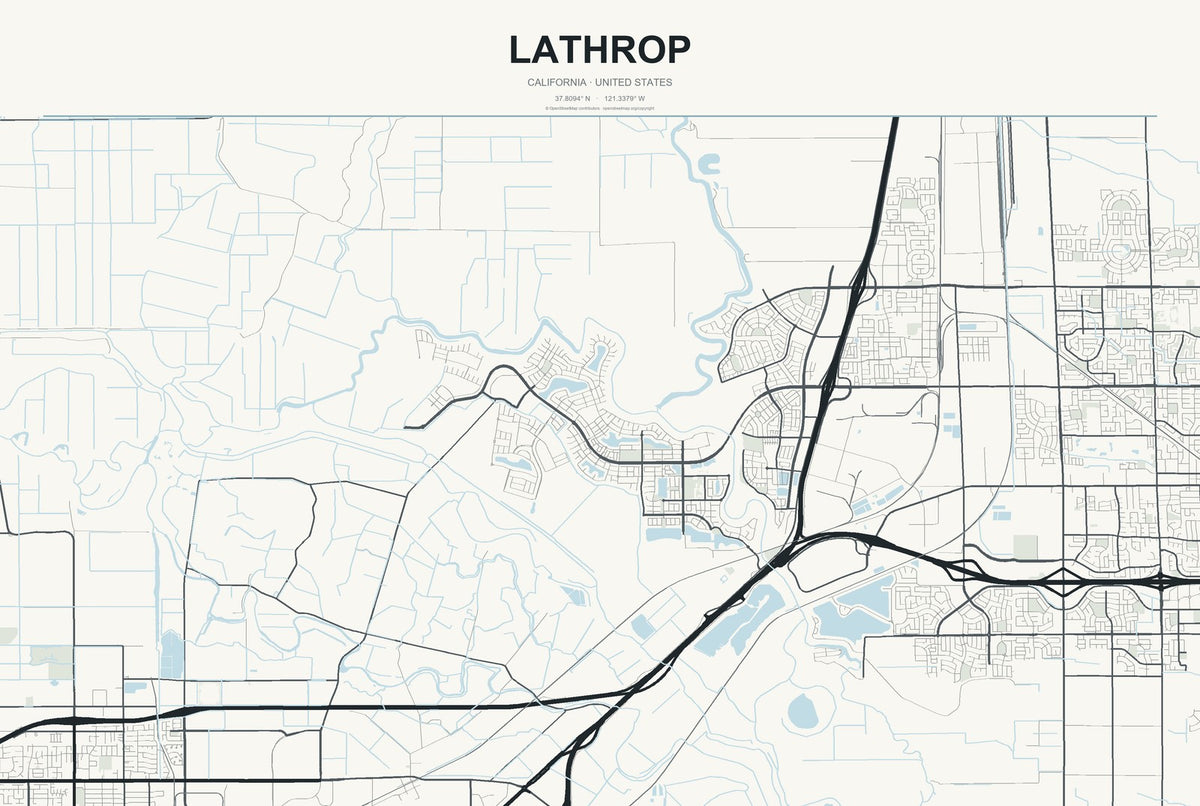 Lathrop, California City Map Aluminum Sign in Headline Atlas style