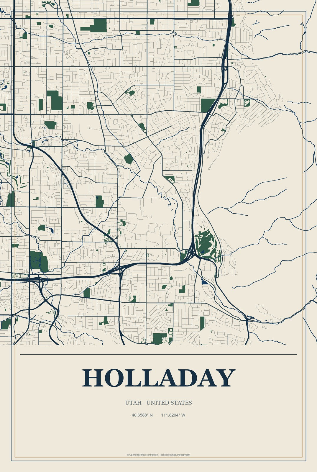 Holladay, Utah City Map Aluminum Sign in Coastal Cutout style