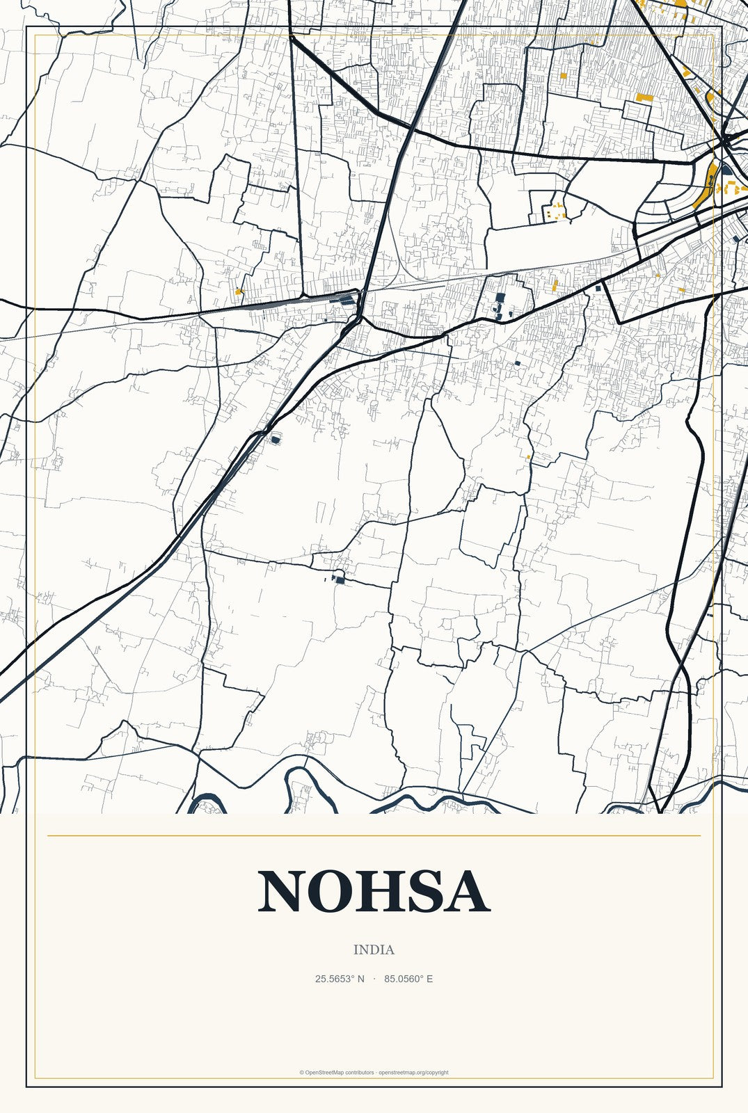 Nohsa, India City Map Aluminum Sign in Citrine Modern style