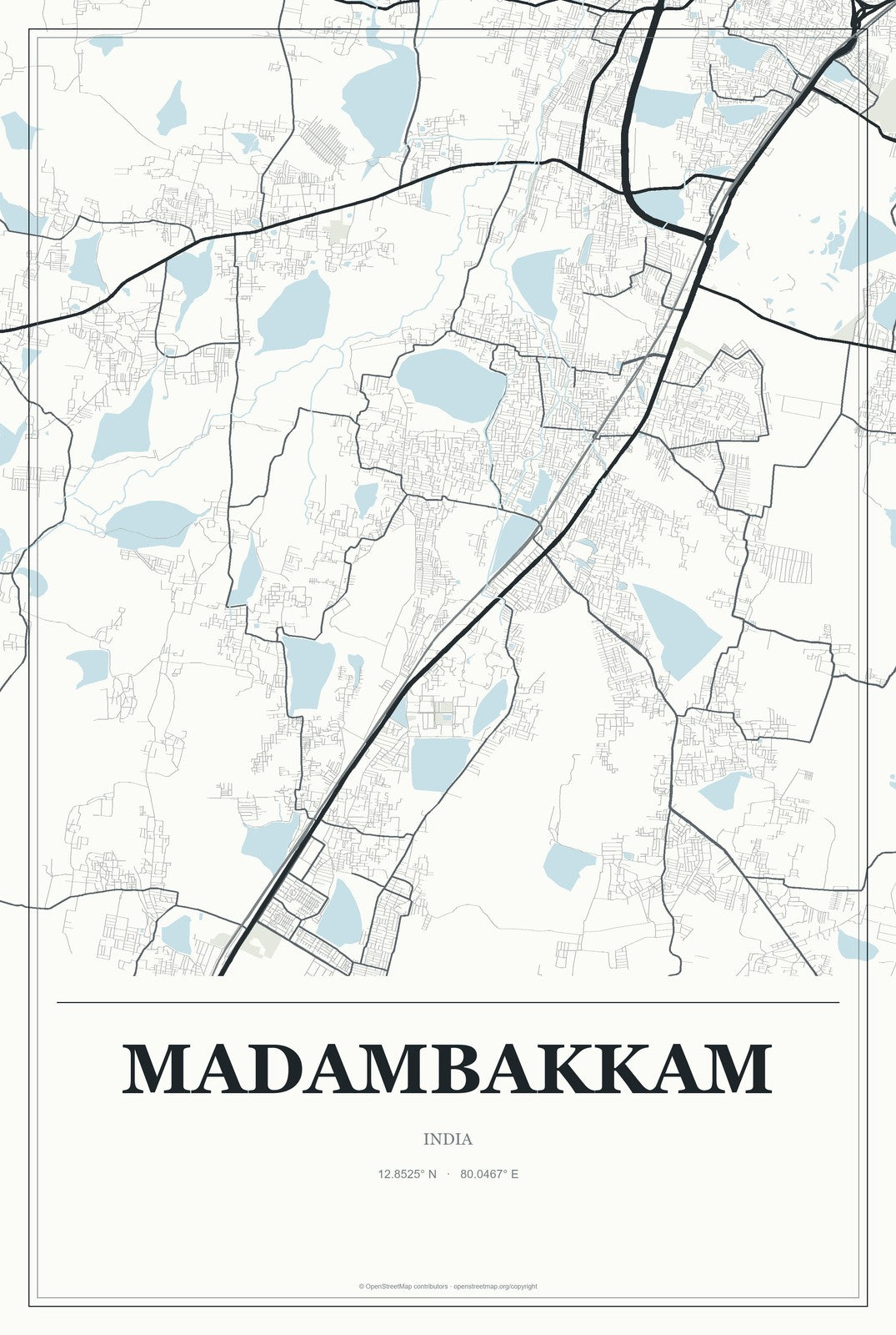 Madambakkam, India City Map Aluminum Sign in Gallery Air style