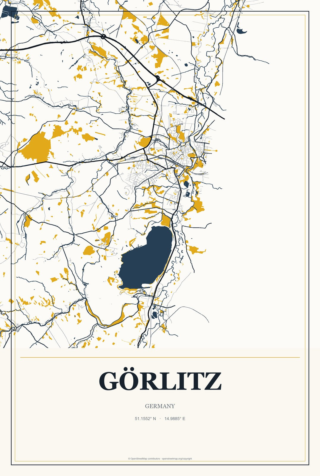 Görlitz, Germany City Map Aluminum Sign in Citrine Modern style