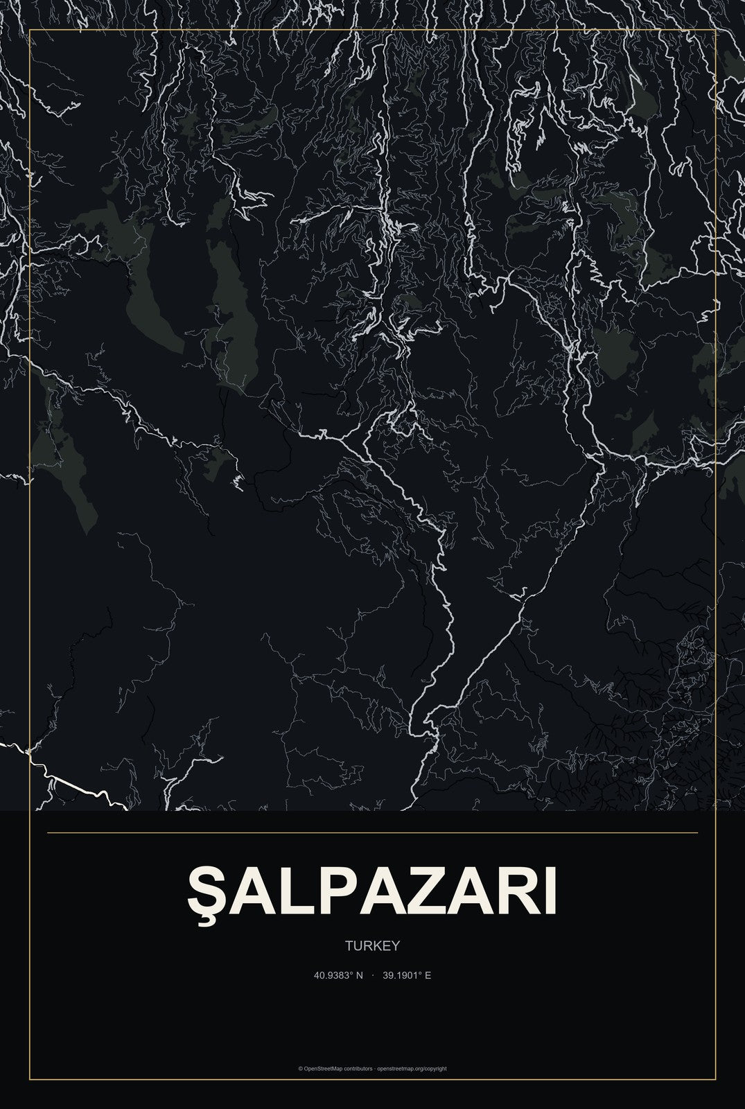 Şalpazarı, Turkey City Map Aluminum Sign in Metropolitan Noir style