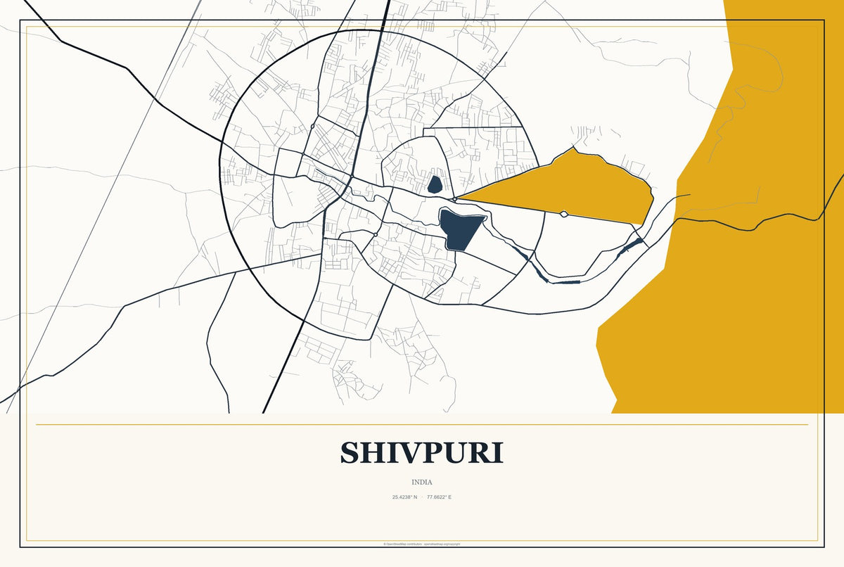 Shivpuri, India City Map Aluminum Sign in Citrine Modern style
