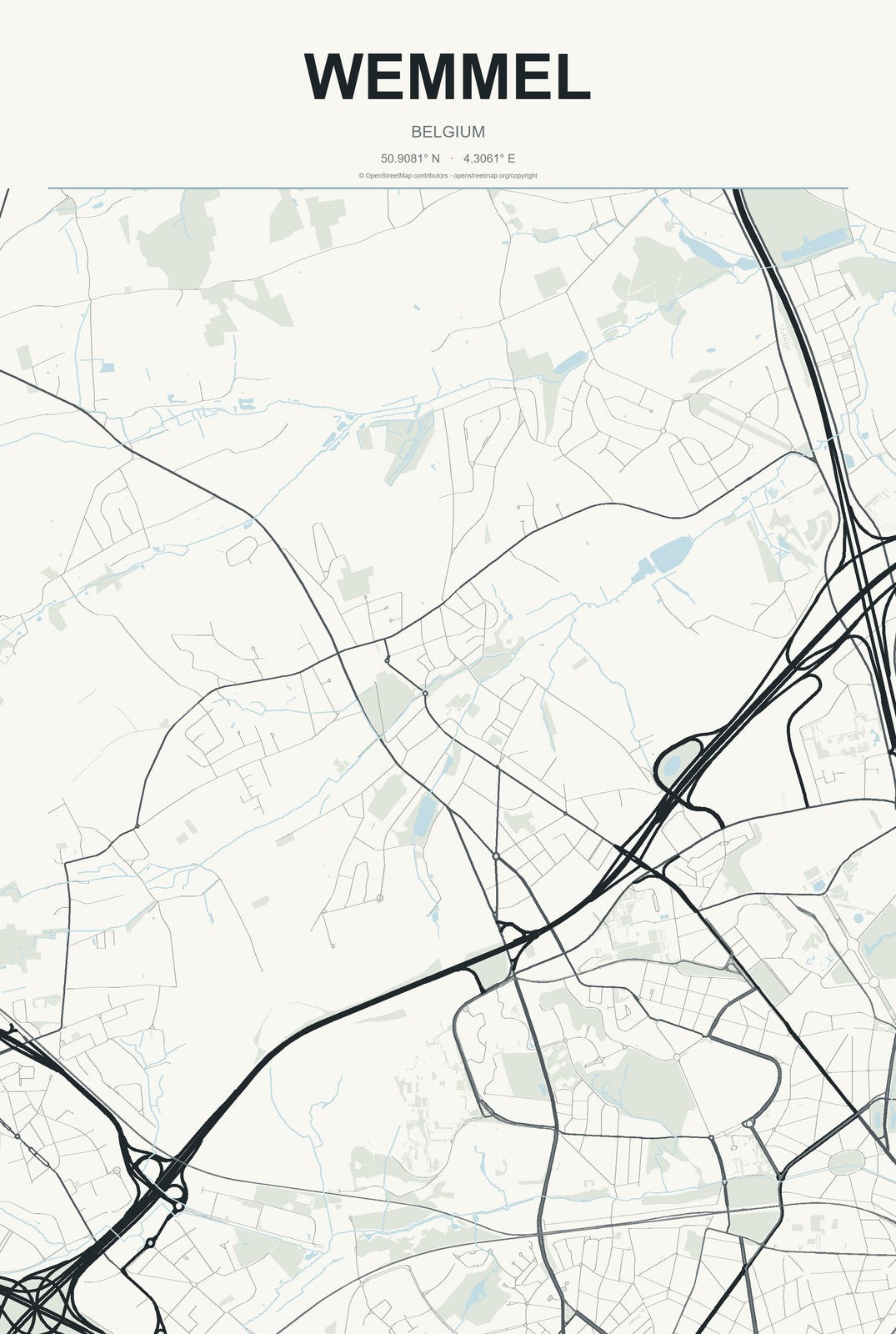 Wemmel, Belgium City Map Aluminum Sign in Headline Atlas style