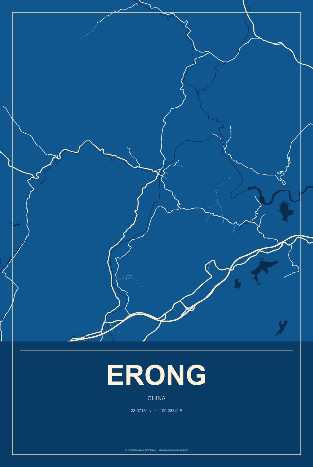 Erong, China City Map Aluminum Sign in Harbor Cobalt style