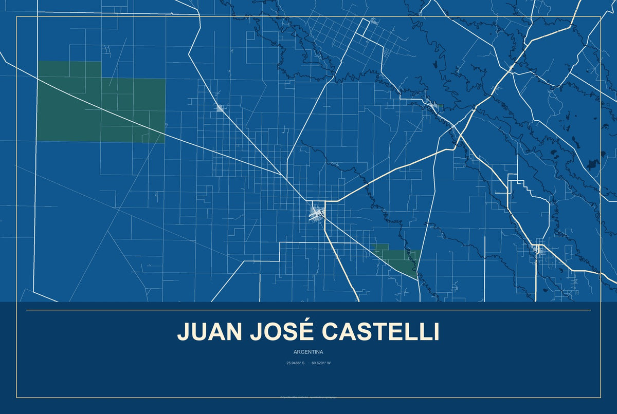 Juan José Castelli, Argentina City Map Aluminum Sign in Harbor Cobalt style