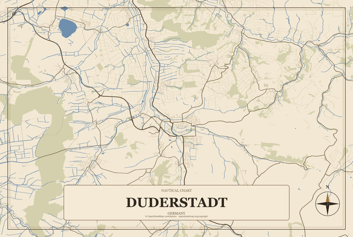 Duderstadt, Germany City Map Aluminum Sign in Heritage Nautical style