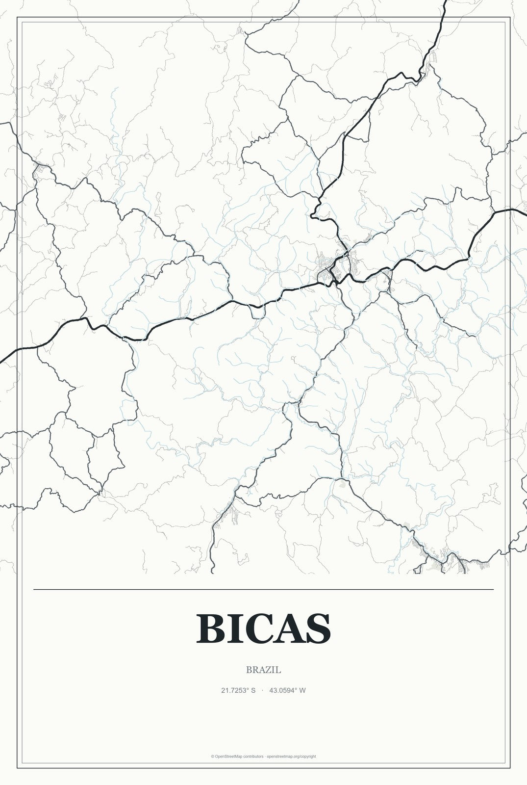 Bicas, Brazil City Map Aluminum Sign in Gallery Air style