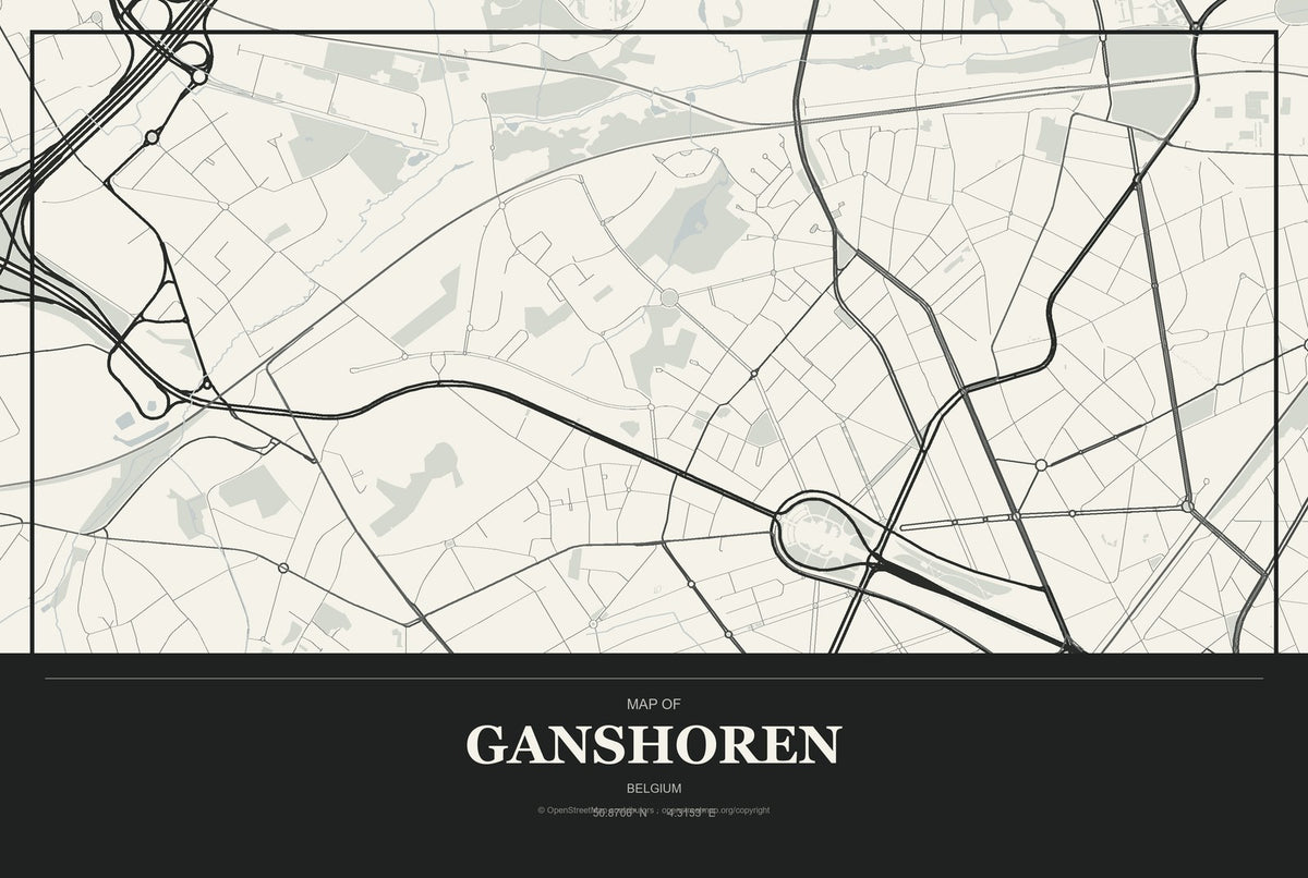 Ganshoren, Belgium City Map Aluminum Sign in Museum Plaque style