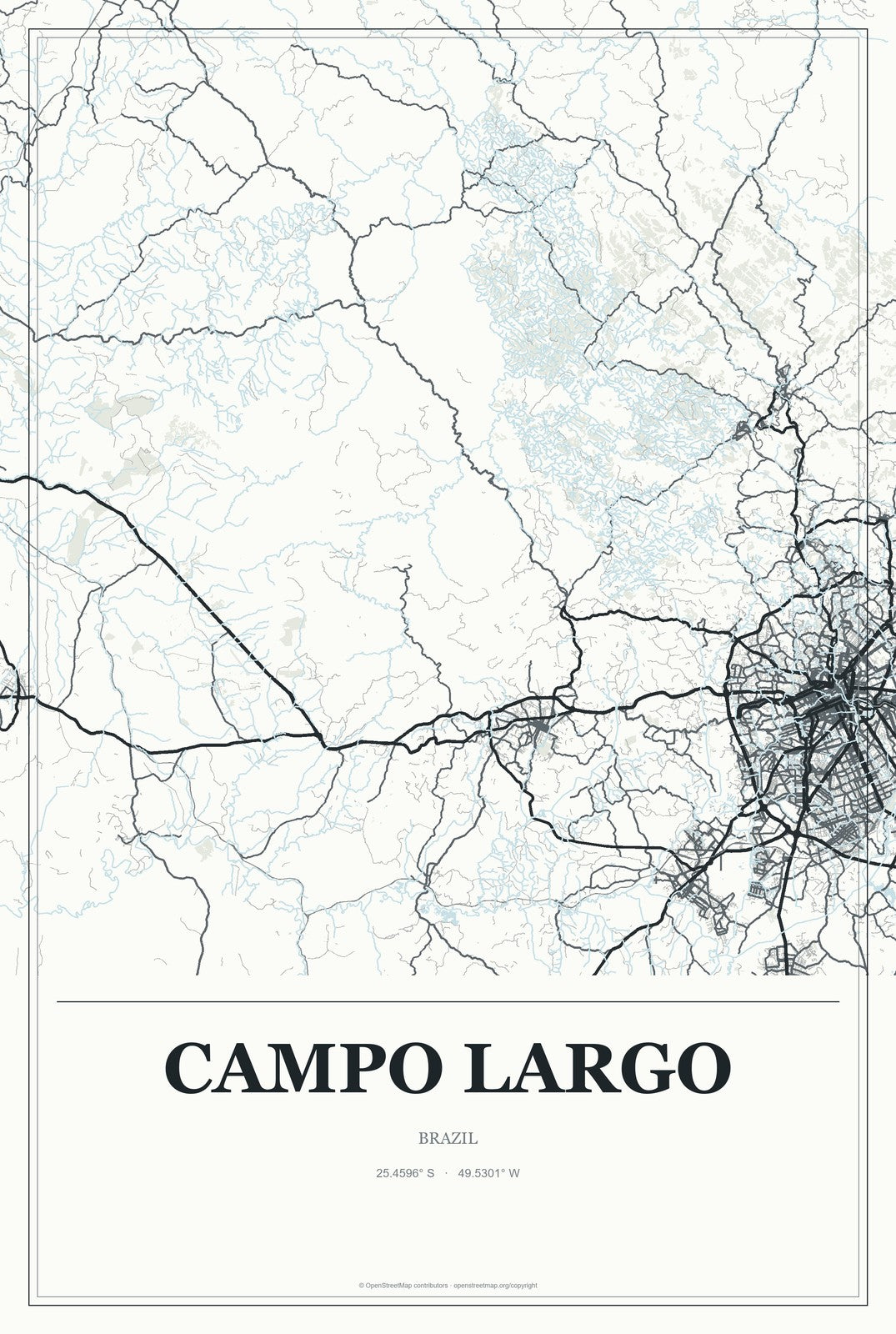 Campo Largo, Brazil City Map Aluminum Sign in Gallery Air style