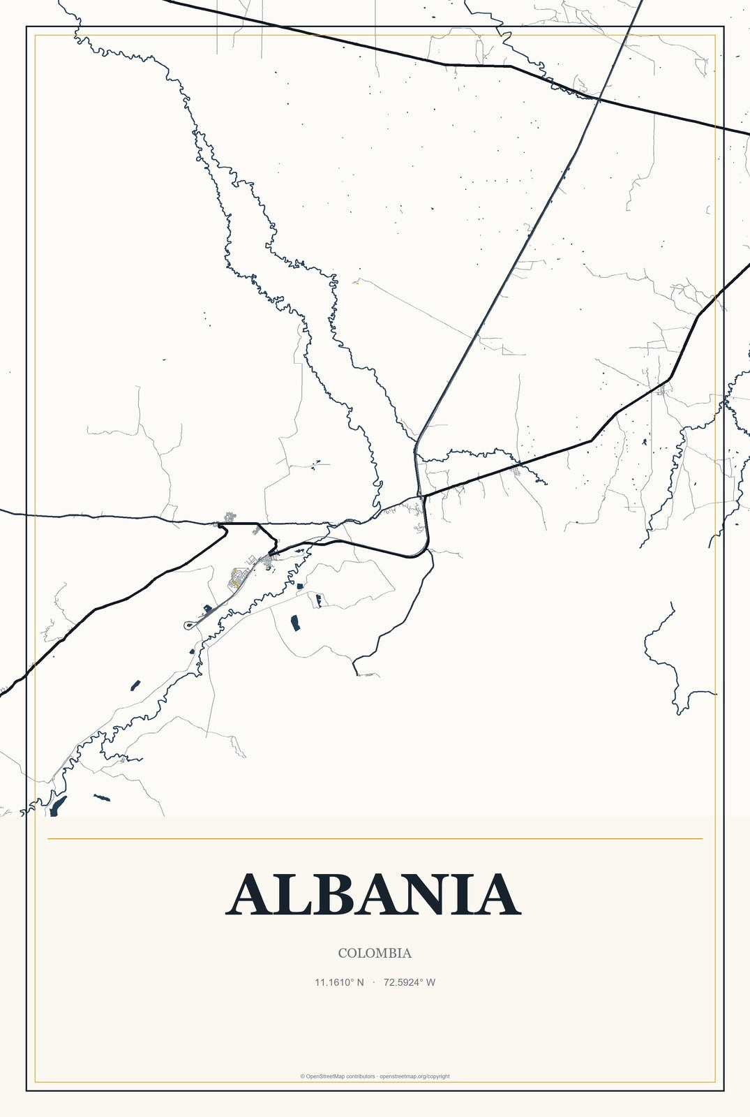 Albania, Colombia City Map Aluminum Sign in Citrine Modern style