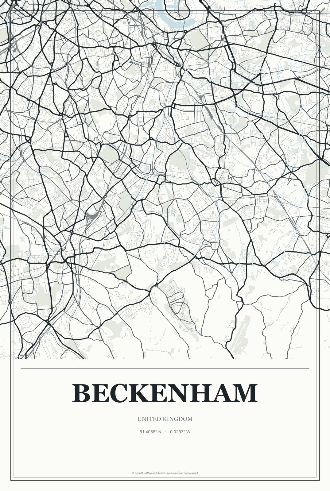Beckenham, United Kingdom City Map Aluminum Sign in Gallery Air style