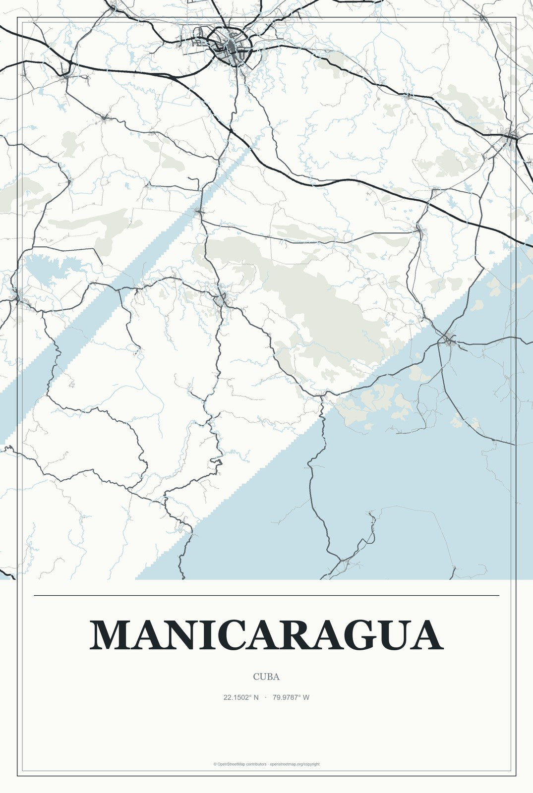 Manicaragua, Cuba City Map Aluminum Sign in Gallery Air style