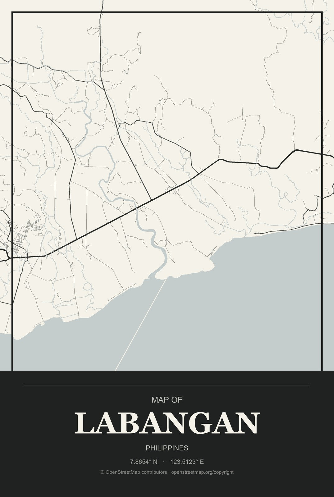 Labangan, Philippines City Map Aluminum Sign in Museum Plaque style