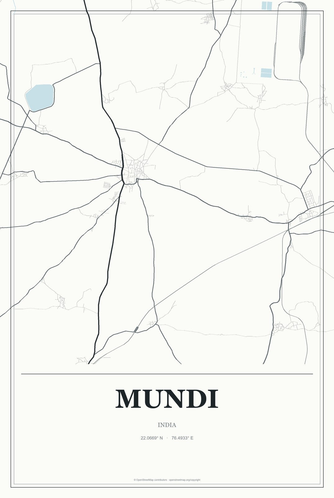 Mundi, India City Map Aluminum Sign in Gallery Air style