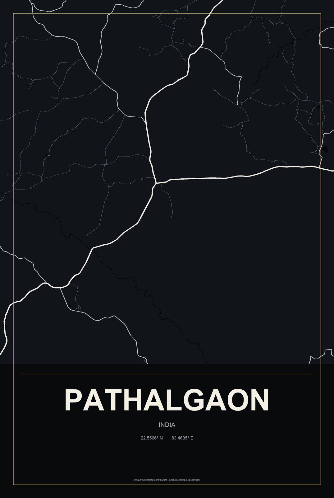 Pathalgaon, India City Map Aluminum Sign in Metropolitan Noir style