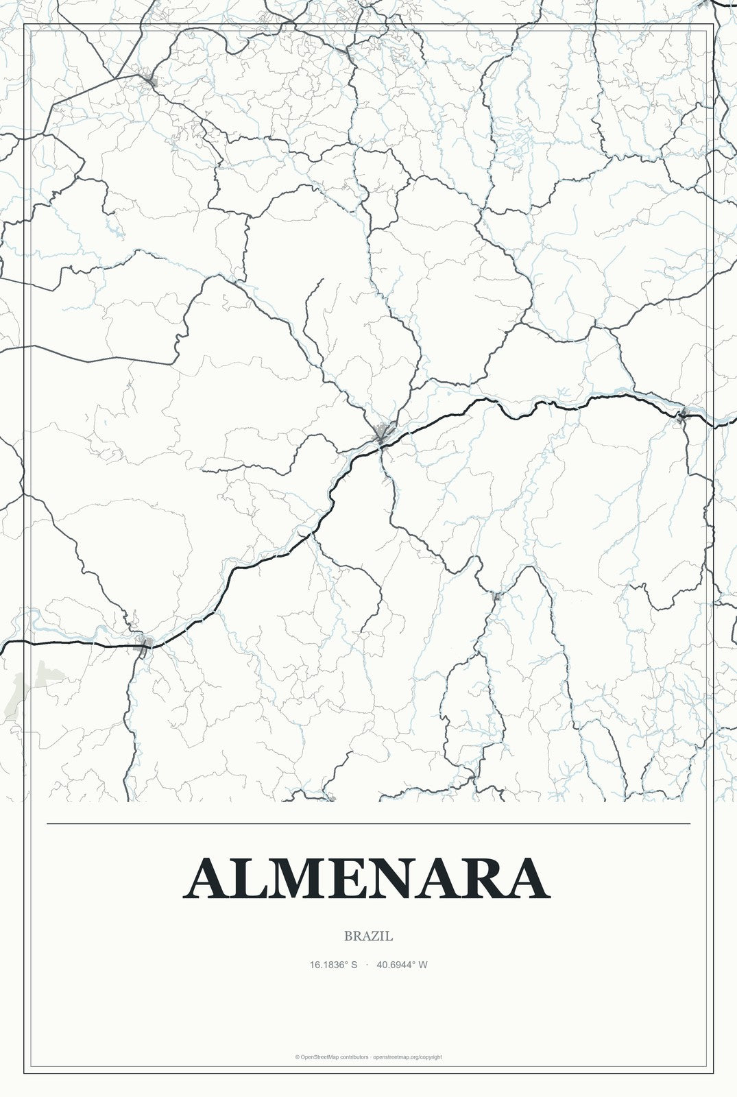 Almenara, Brazil City Map Aluminum Sign in Gallery Air style