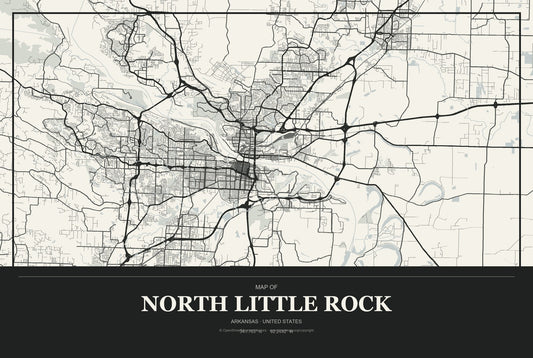 North Little Rock, Arkansas City Map Aluminum Sign in Museum Plaque style